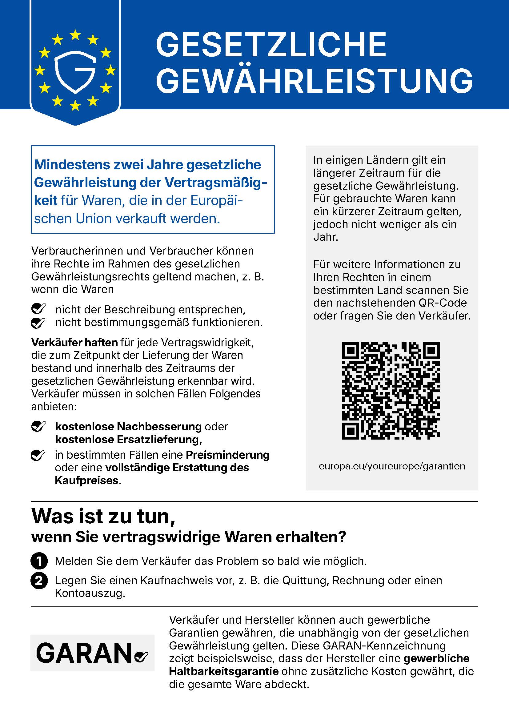 Informationen zur gesetzlichen Gewährleistung
