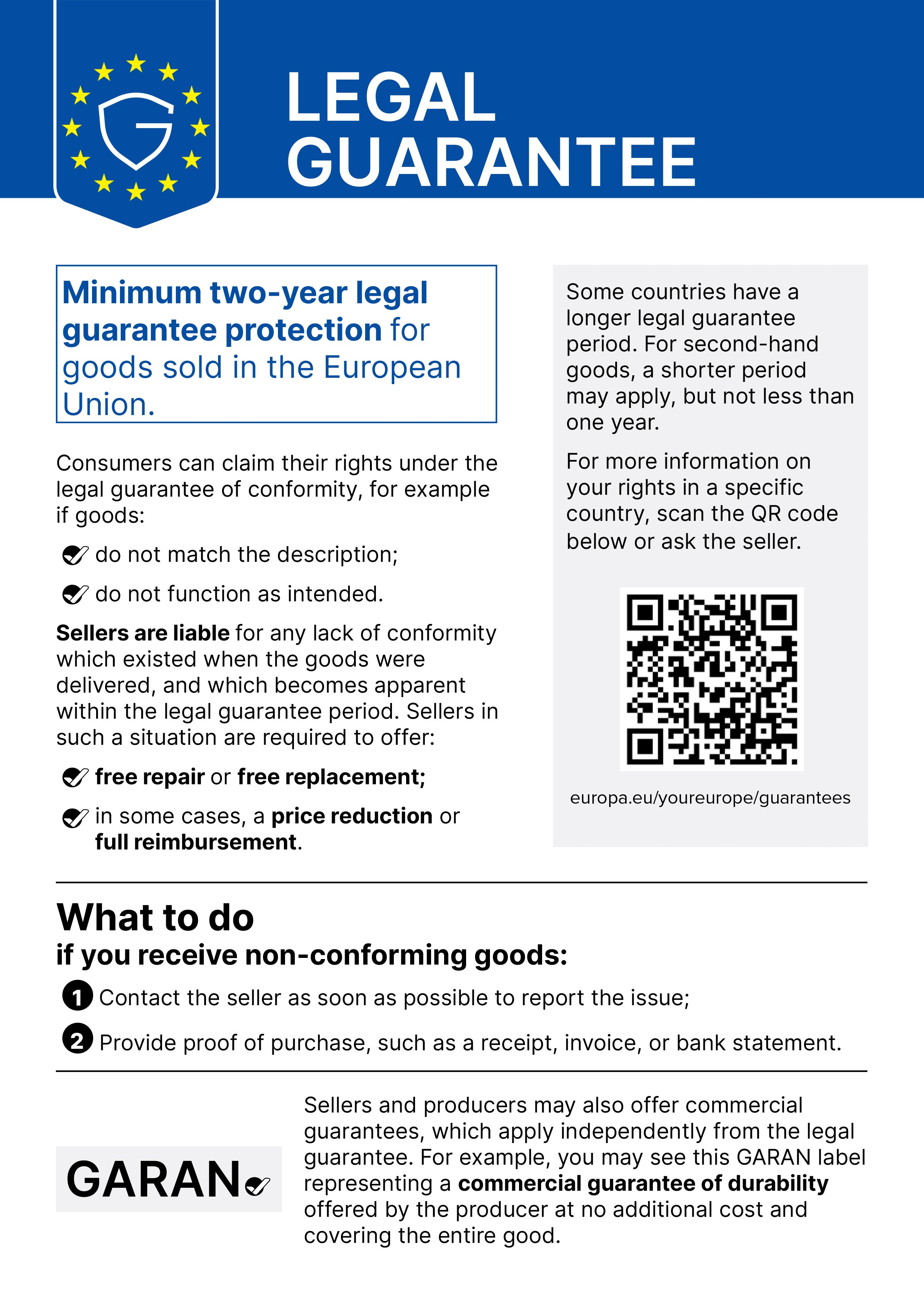 Information about the legal guarantee