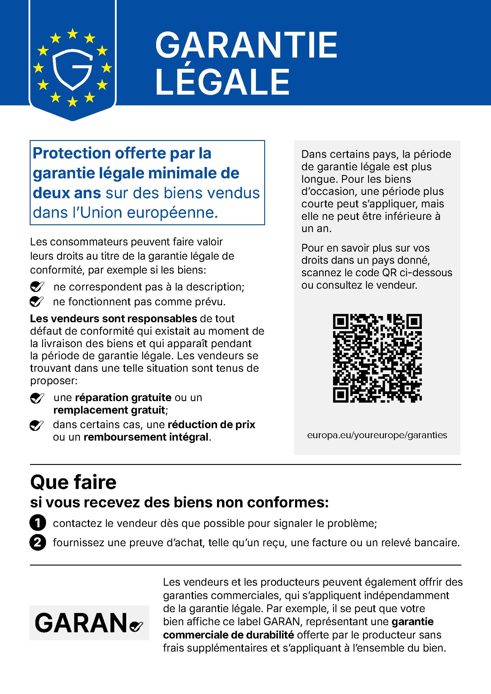 Informations sur la garantie légale